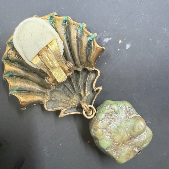 RARE Stephen Dweck 2.5" Bronze Sterling Silver Turquoise Clip-On Earrings - Picture 4 of 6